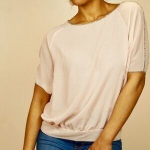 Francesca’s Womens Size‎ S Beaded Chiffon Split Back Top NWT
